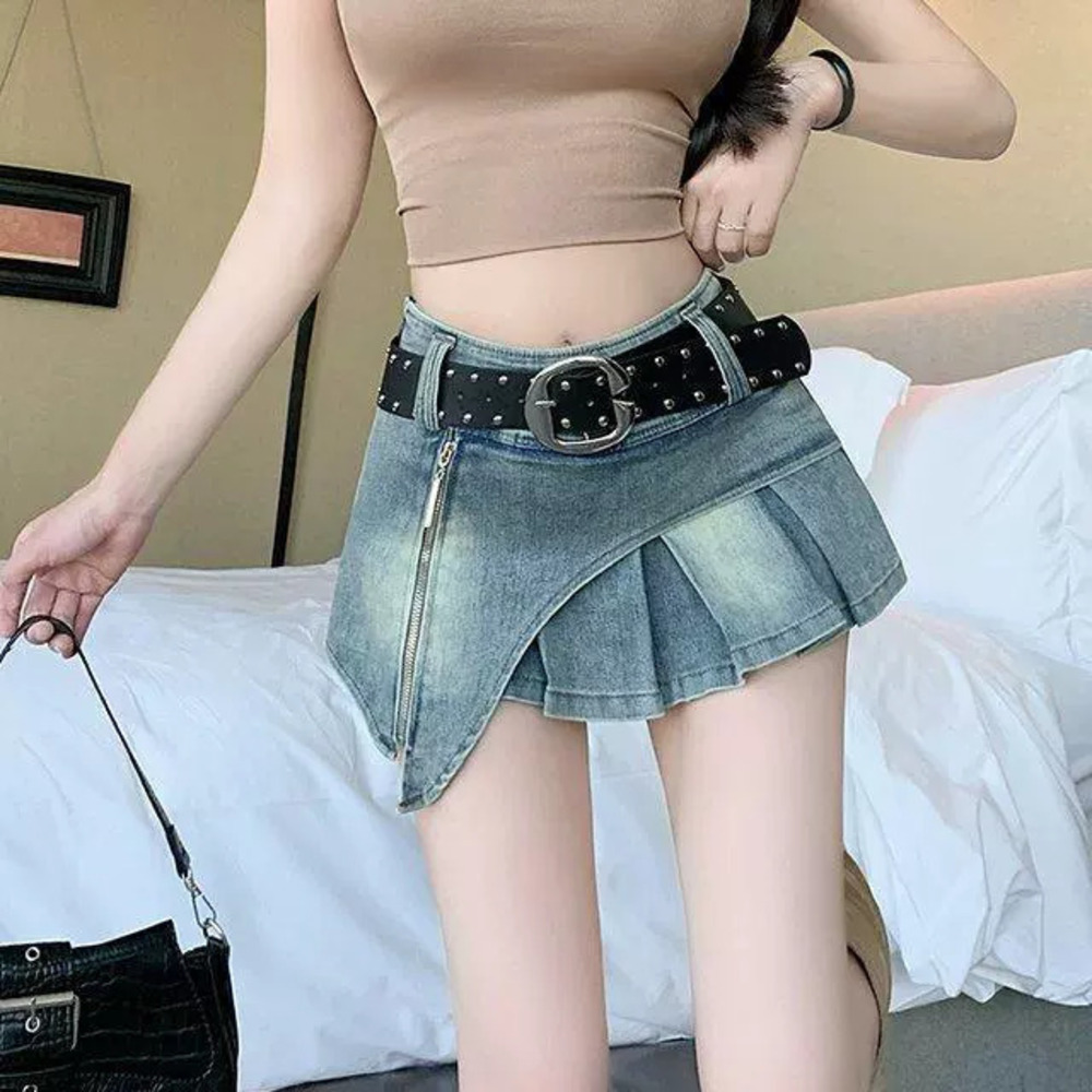 Zara Summer Stretch Denim Pleated Skort